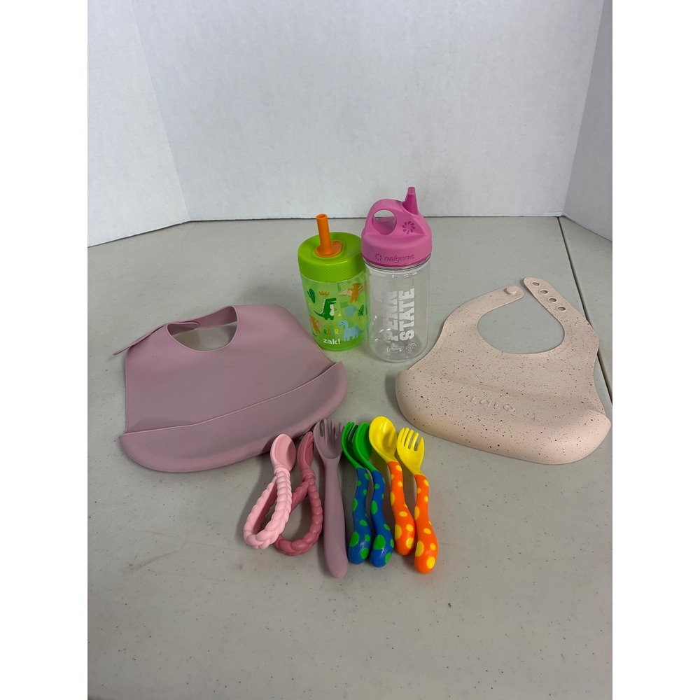 Baby Feeding Bundle Silicone Bibs Nalgene Penn State Zak Dinosaur Cups Utensils